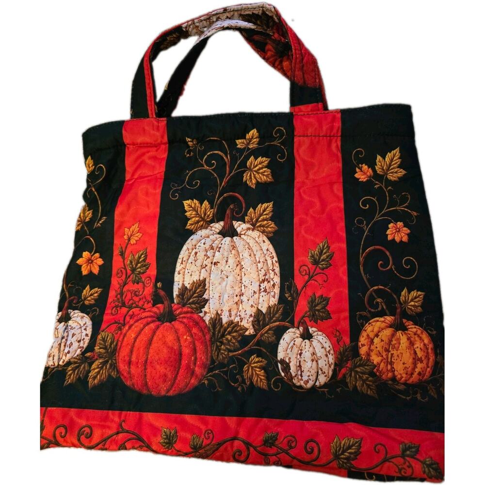 Fall Quilted Colorful Pumpkin Tote Bag 16" x 15" - Picture 2 of 7